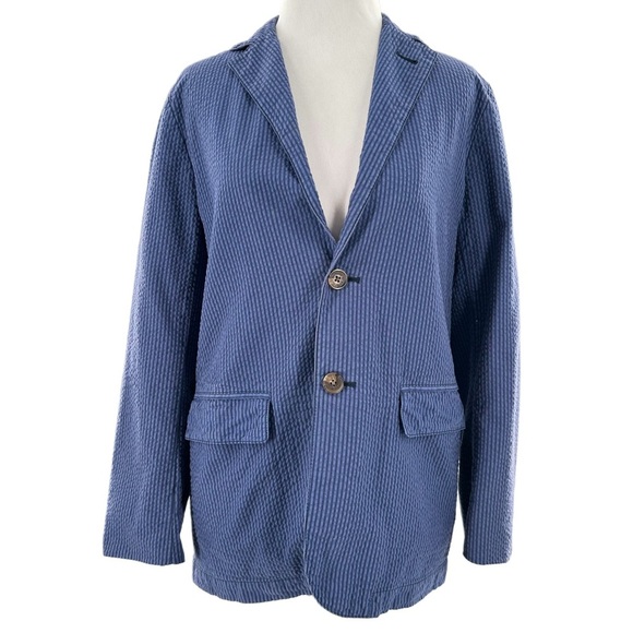 Brooks Brothers fleece blazer size L blue pinstriped preppy 100% cotton coastal - Picture 1 of 13